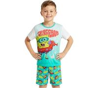 SpongeBob SquarePants Boys Pyjama Set 4-12 Yrs, Short Pj Bottoms Crew Neck T-Shirt, Soft Breathable Loungewear, Gift for Boys (11-12 Years, Green SpongeBob)
