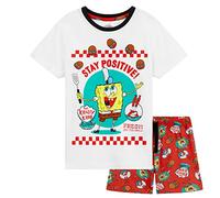 SPONGEBOB SQUAREPANTS Boys Pyjamas Set Short PJs Kids Teens Lounge Set Nightwear Soft Summer Sleepwear Gifts for Boys (5-6 Years, White/Red)
