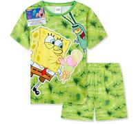 SPONGEBOB SQUAREPANTS Boys Pyjamas Set Short PJs Kids Teens Lounge Set Nightwear Soft Summer Sleepwear Gifts for Boys (9-10 Years, Green Tie Dye)