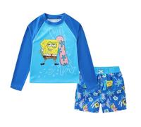 SPONGEBOB SQUAREPANTS Boys UPF 50+ Rash Guard and Swim Trunks Shorts Swimwear Set Swimsuit for Big Kids, blue, 5