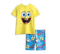 SPONGEBOB SQUAREPANTS Boys Yellow Blue 2 Piece Swim Set | Short Sleeve Crew Neck Top & Shorts with Drawstring Waist | All-Over Character Graphic Print | Spongebob Merch - 13-14 Years