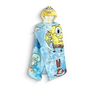 SPONGEBOB SQUAREPANTS Boys Yellow & Blue Hooded Poncho Towel | Multi Character Graphic Print | Patrick Star Squidward Mr Krabs | Poolside Beachwear Towel | SpongeBob Merch