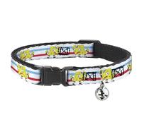 SpongeBob SquarePants Breakaway Cat Collar With Bell, Plastic Clip, Easy Adjustable, Mocking Spongebob Pose Stripe White Blue Red, 8.5 to 12 Inches 0.5 Inch Wide