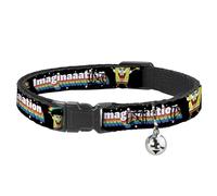 SpongeBob SquarePants Breakaway Cat Collar With Bell, Plastic Clip, Easy Adjustable, SpongeBob Arms Up Rainbow Pose Imaginaaation Black Multi, 8.5 to 12 Inches 0.5 Inch Wide