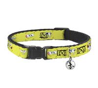 SpongeBob SquarePants Breakaway Cat Collar With Bell, Plastic Clip, Easy Adjustable, Spongebob Expressions Yellow, 8.5 to 12 Inches 0.5 Inch Wide