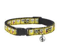 SpongeBob SquarePants Breakaway Cat Collar With Bell, Plastic Clip, Easy Adjustable, SpongeBob Expressions Filmstrip Yellows Black White, 8.5 to 12 Inches 0.5 Inch Wide