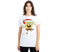 Spongebob Squarepants Christmas Santa Hat Ladies T Shirt, White Spongebob White XL