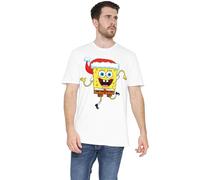 Spongebob Squarepants Christmas Santa Hat Unisex T Shirt, White, Small
