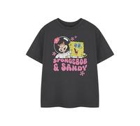 SPONGEBOB SQUAREPANTS Girls Grey Short Sleeved T-Shirt | SB & Sandy Graphic Tee for Kids | Cartoon Character Apparel | Nickelodeon Spongebob Movie Merchandise | Children's Retro Fashion Top