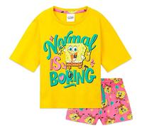 SPONGEBOB SQUAREPANTS Girls Pyjamas Set Short PJs Kids Teens Lounge Set Nightwear Soft Summer Sleepwear Gifts for Girls (4-5 Years, Yellow/Pink)
