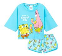 SPONGEBOB SQUAREPANTS Girls Pyjamas Set Short PJs Kids Teens Lounge Set Nightwear Soft Summer Sleepwear Gifts for Girls (4-5 Years, Blue Cropped)