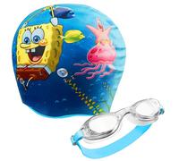 SpongeBob SquarePants Girls Swimming Goggles & Swim Cap Set 3-6 Yrs, Adjustable UV Protected Anti-fog Kids Goggles & Lightweight Silicone Swimming Cap, Pool Beach Essentials (Blue SpongeBob, 3-6 Yrs)