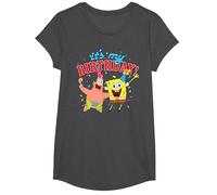Spongebob Squarepants It's My Birthday Spongebob Patrick T-Shirt, Girls, Dark Heather Grey, Large