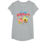 Spongebob Squarepants It's My Birthday Spongebob Patrick T-Shirt, Girls, Heather Grey, Medium