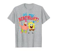 Spongebob Squarepants It's My Birthday Spongebob Patrick T-Shirt, Men, Heather Grey, Medium