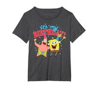 Spongebob Squarepants It's My Birthday Spongebob Patrick T-Shirt, Women's Plus, Dark Heather Grey, 3X