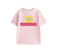 SPONGEBOB SQUAREPANTS Kids Pink Graphic Tee | Short Sleeve Crew Neck Cartoon Character Top | Unisex Children's T-Shirt with Face Print | School & Everyday Wear | Spongebob Merch - 7-8 Years