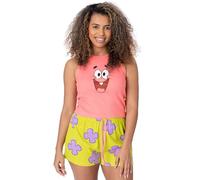 SPONGEBOB SQUAREPANTS Ladies Pyjama Set | Pink Vest With Green All Over Print Elasticated Shorts For Women | Patrick Bikini Bottom Graphic Sleepwear | Cartoon Merchandise Nightwear Pyjama for Adults