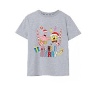 SpongeBob SquarePants Make it Merry Short Sleeved T-Shirt | Unisex Kids Grey Marl | Officially Licensed Merch | Size: 7-8 Years Spongebob Squarepants Grey 7-8 Years