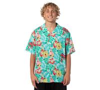 Spongebob Squarepants Men's Character Hawaiian Floral Button-Up Short Sleeve Woven Shirt, Multicolored, Medium
