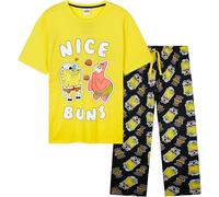 SpongeBob SquarePants Mens Pyjamas Set T-Shirt and Long Bottoms Teens PJs Comfy Loungewear Nightwear Funny Gifts for Men (L, Yellow/Black)