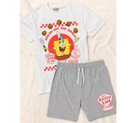 SPONGEBOB SQUAREPANTS Mens Pyjamas | Krusty Krab Burger Character White T-Shirt Grey Shorts Pjs | TV Show Merchandise
