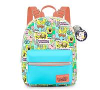 Spongebob Squarepants Mini Backpack - 10" Exclusive Faux Leather Small Backpack with Front Pocket and Button Bundle | Adjusts to Fit Adults, Teens, Kids