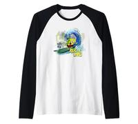 Spongebob Squarepants Ride The Wave Surfing Fun 90s Design Raglan Baseball Tee