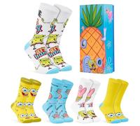 SPONGEBOB SQUAREPANTS Socks for Men & Teens UK Size 6.5-10.5, Pack of 5 Casual Crew Socks, Warm & Breathable, Gifts for Him