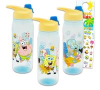 SpongeBob SquarePants Spongebob Water Bottles 3 Pack - Bundle with 3 Reusable Drink Cups for Home, School, Sports, Party Favors Plus Stickers, More | 20 Oz Water Bottles Set