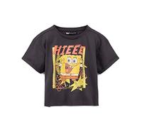 SPONGEBOB SQUAREPANTS T-Shirt for Women | Ladies Hieee Short Sleeve Charcoal Graphic Crop Top | Adults Distressed Cropped Tee TV Show Merchandise Gift - Medium