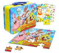 Spongebob Squarepants Tin Lunch Box Puzzle Set - Lunchbox with 48 Piece Puzzle Plus Tattoos, Stickers, More | Spongebob School Supplies Set for Kids
