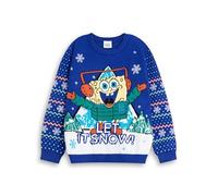 SPONGEBOB SQUAREPANTS Unisex Kids Blue Let It Snow Christmas Jumper | Long Sleeve Crew Neck Winterwear for Holiday Celebrations | Cartoon Character Merchandise | Spongebob Merch - 5-6 Years