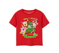 SpongeBob SquarePants Unisex Kids Red Christmas Tree Short Sleeved T-Shirt - 3-4 Years
