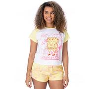 SpongeBob Squarepants Womens Pyjama Set | Multicoloured Raglan T-Shirt & Elasticated Shorts For Ladies | Sponge Bob Daydreamer Coral & Jellyfish | Nightwear Pyjama Merchandise for Adults