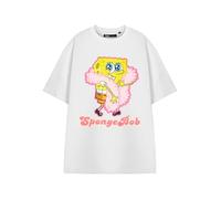 SPONGEBOB SQUAREPANTS Women's White Cartoon Graphic Tee | Classic Crew Neck Spongebob T-Shirt | Plain Short Sleeve Pull-On Top for Casual Wear