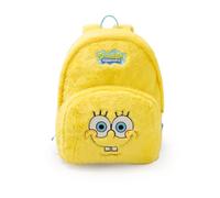 SPONGEBOB SQUAREPANTS Yellow Furry Backpack | Kids School Bag with Embroidered Face Graphic | Blue Handle Straps, Front Pocket & Zip Closure | Cartoon Character Merch