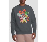 Spongebob The Whole Gang Crew Sweatshirt, Charcoal | Size: Medium Spongebob Charcoal M