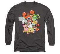 Spongebob The Whole Gang Mens Long Sleeve T Shirt, Charcoal, X-Large