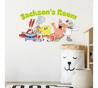 Spongebob Wall Sticker - Group Smiling with Personalised Name Decal Wall Art (120cm Width x 70cm Height)