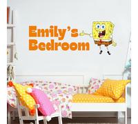 Spongebob Wall Sticker - Spongebob Pointing at Personalised Name Decal Wall Art (90cm Width x 35cm Height)