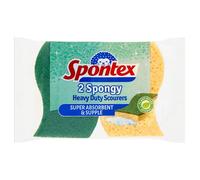 Spontex 2 Spongy Heavy Duty Scourers, Yellow Spongegreen Scourer