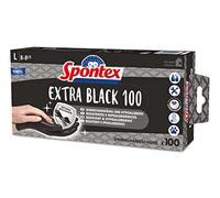Spontex Extra Black Disposable Vinyl Gloves, Powder-Free and Latex-Free, Versatile, in Practical Dispenser Box, Size L, Pack of 100, Black