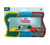 Spontex Flex & Wash 3-in-1 Reusable Washing Up Sponges, 3PK | Dual Sided for Wiping and Scrubbing, Cleaning Products for Kitchen, Bathroom & Home
