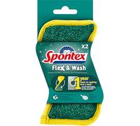 Spontex Flex & Wash Reusable Washing Up Sponges | Dual Sided Microfibre Sponge for Wiping and Scrubbing | Cleaning Products for Kitchen, Bathroom & Home | 2 Pack