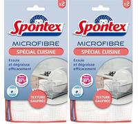 Spontex - Microfibre kitchen - 2 microfibre with embossed texture - effectively wipes and degreases - Removes 99% of bacteria (Pack of 2)