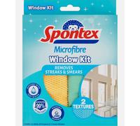 Spontex Microfibre Window Kit | 2 Wipes | Efficient with Just Water | Removes Streaks & Smears