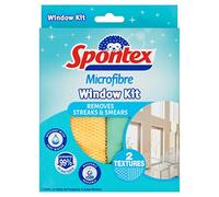 Spontex Microfibre Window Kit | 2 Wipes | Efficient with Just Water | Removes Streaks & Smears