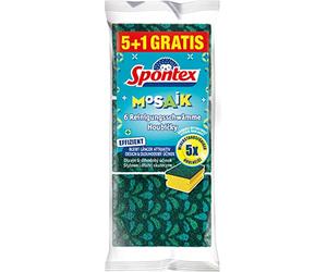 Spontex Mosaic Cleaning Sponge with Anti-Lint Technology and Practical Handle Strip, Colour Cannot be Selected, Pack of 6