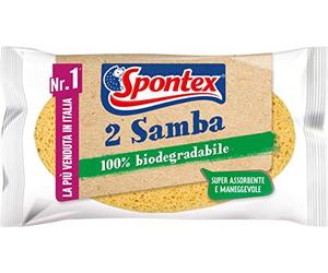 Spontex Samba x2, Cellulose Sponge, Practical and Handy, 100% Biodegradable Originally, Yellow, 2 Unità (Confezione da 1)